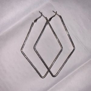 Oblong Diamond Shape Silver Earrings